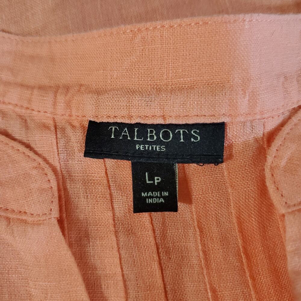 Talbots Linen Slit Tie Short Sleeve Notch Neck Blouse Top Size LP Coral Pink - Picture 7 of 10